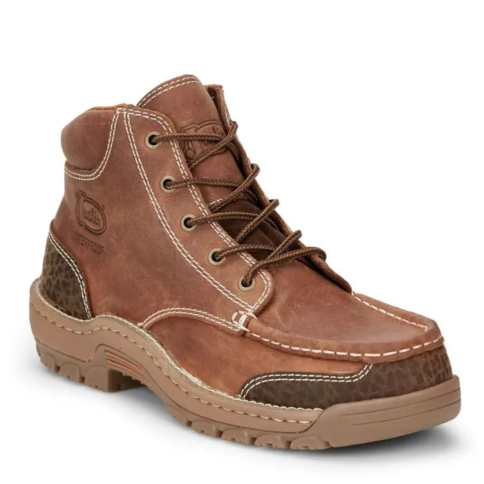 Work Men Justin Boots Corbett 5034 LaceUp Waterproof Work Boot Barley Brown 040brown041