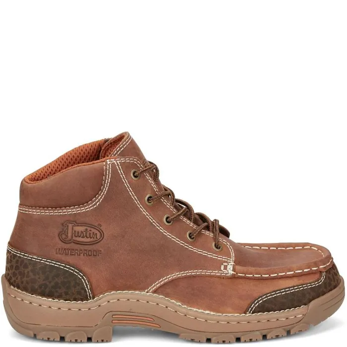 Work Men Justin Boots Corbett 5034 LaceUp Waterproof Work Boot Barley Brown 040brown041