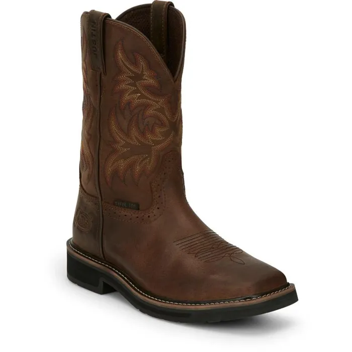 Work Men Justin Boots Driller 11034 Steel Toe Work Boot Dark Brown 040brown041