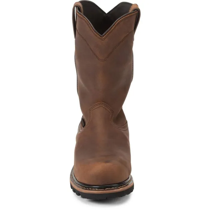 Work Men Justin Boots Pulley 10034 Composite Toe Waterproof Work Boot Brown