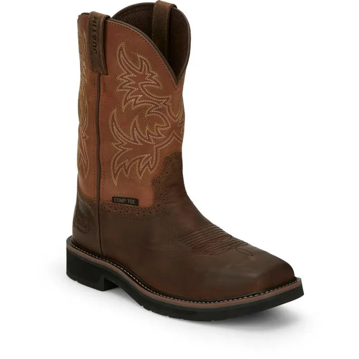 Work Men Justin Boots Switch 11034 Composite Toe Work Boot Brown