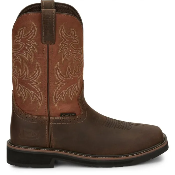 Work Men Justin Boots Switch 11034 Composite Toe Work Boot Brown