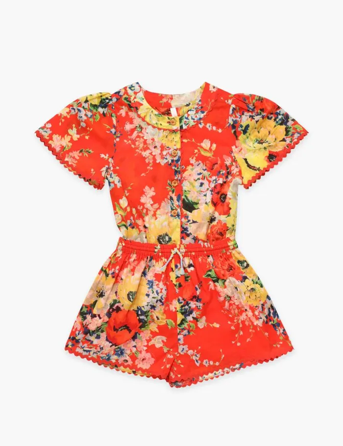 Zimmermann Clothing Alight Relaxed Short Red Floral 8211 Kids
