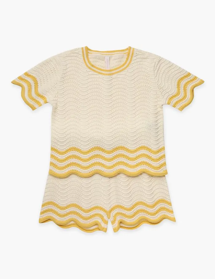 Zimmermann Clothing Alight Textured Knit Tee Creamyellow 8211 Kids