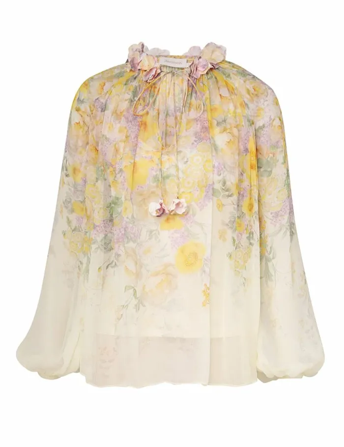 Zimmermann Clothing Harmony Billow Blouse Citrus Garden Print 8211 Women
