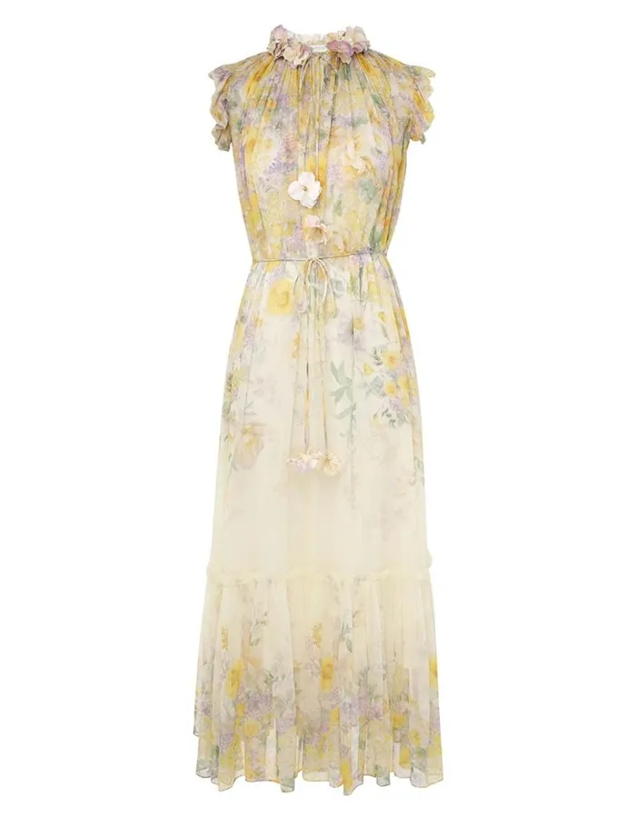 Zimmermann Clothing Harmony Flutter Dress Citrus Garden Print 8211 Women