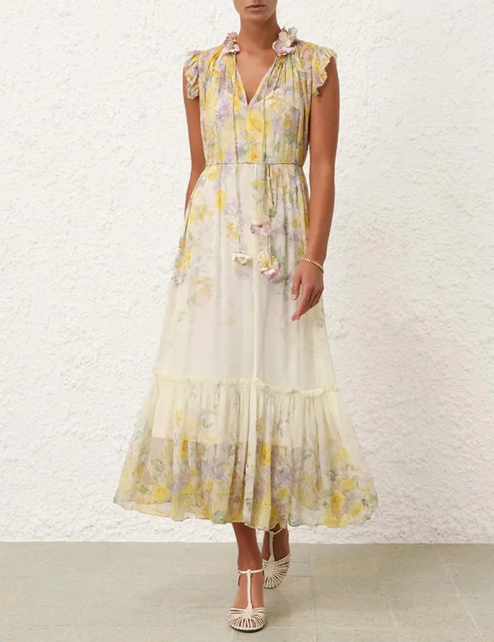 Zimmermann Clothing Harmony Flutter Dress Citrus Garden Print 8211 Women