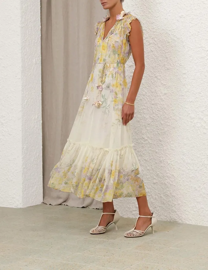 Zimmermann Clothing Harmony Flutter Dress Citrus Garden Print 8211 Women
