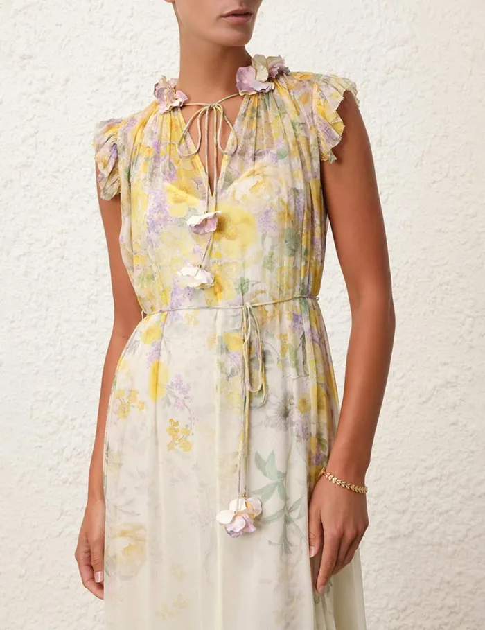 Zimmermann Clothing Harmony Flutter Dress Citrus Garden Print 8211 Women
