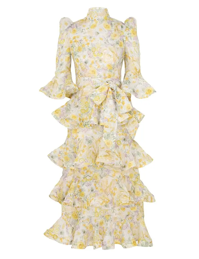 Zimmermann Clothing Harmony Tiered Midi Dress Citrus Garden Print 8211 Women