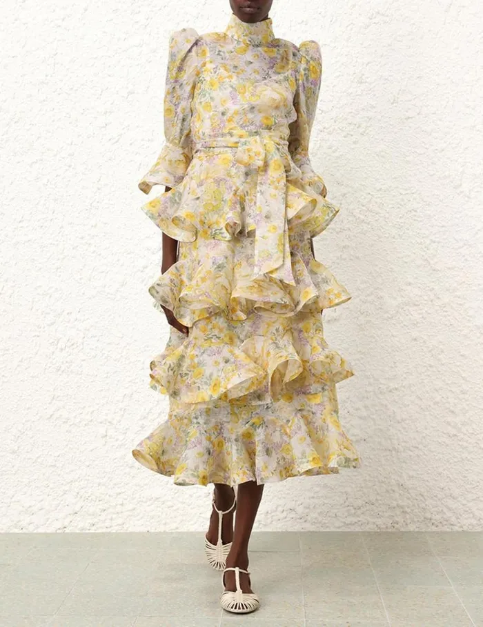 Zimmermann Clothing Harmony Tiered Midi Dress Citrus Garden Print 8211 Women