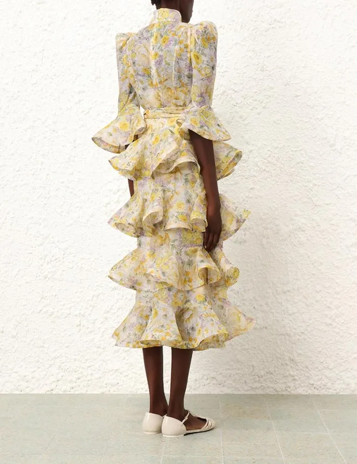 Zimmermann Clothing Harmony Tiered Midi Dress Citrus Garden Print 8211 Women