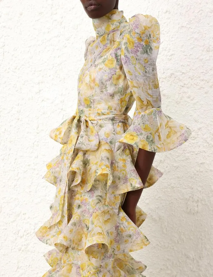 Zimmermann Clothing Harmony Tiered Midi Dress Citrus Garden Print 8211 Women