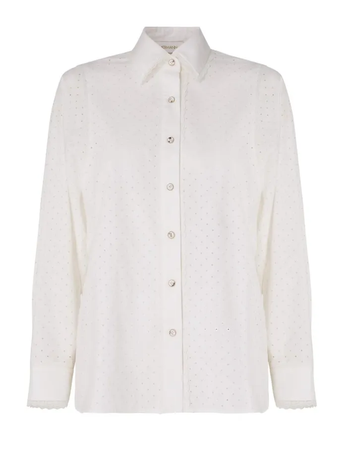 Zimmermann Clothing Natura Burnout Oversized Shirt Ivory 8211 Women