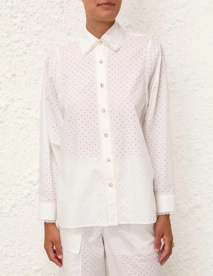 Zimmermann Clothing Natura Burnout Oversized Shirt Ivory 8211 Women