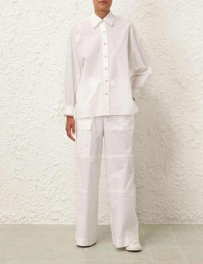 Zimmermann Clothing Natura Burnout Oversized Shirt Ivory 8211 Women