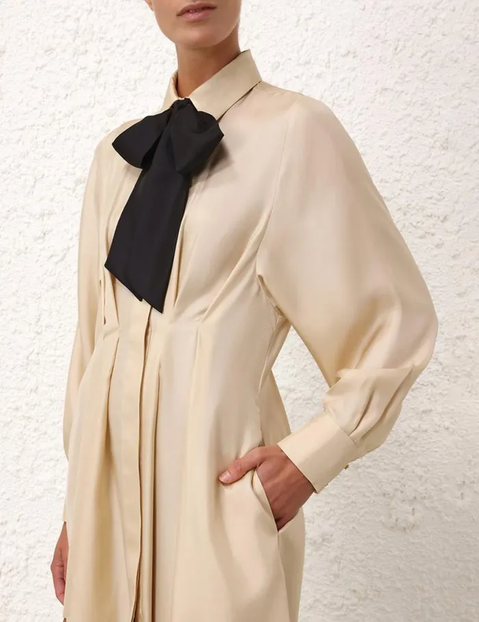 Zimmermann Clothing Natura Draped Shirt Dress Cream 8211 Women
