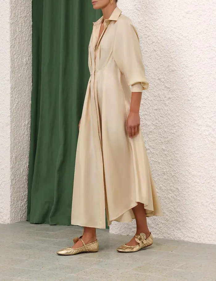 Zimmermann Clothing Natura Draped Shirt Dress Cream 8211 Women