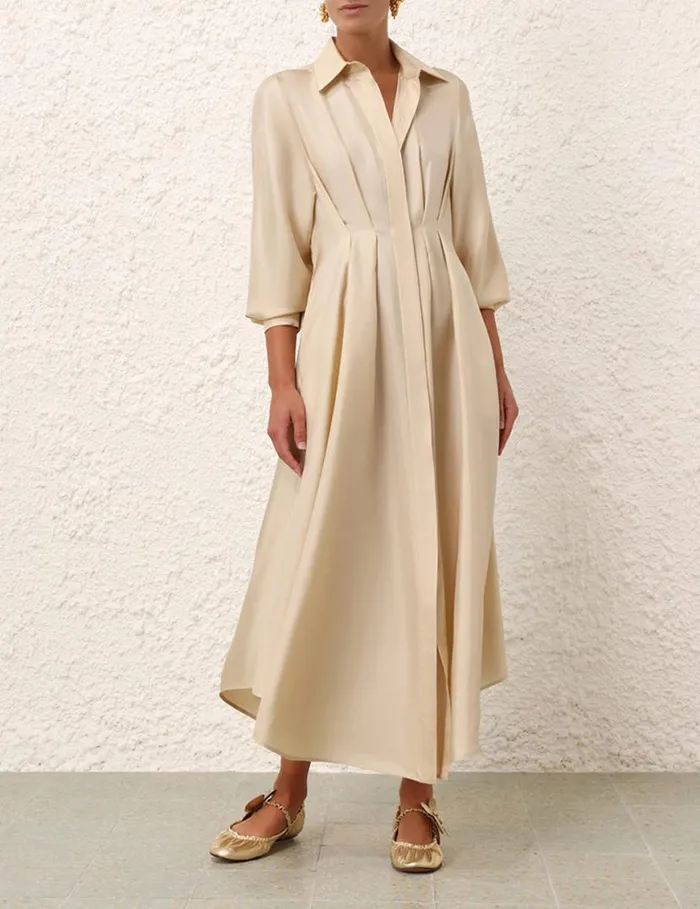 Zimmermann Clothing Natura Draped Shirt Dress Cream 8211 Women