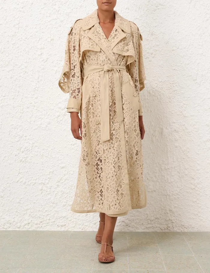 Zimmermann Clothing Natura Lace Trench Dress Tea 8211 Women