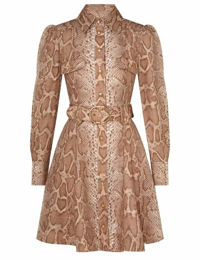 Zimmermann Clothing Natura Shirt Mini Dress Tan Snake 8211 Women