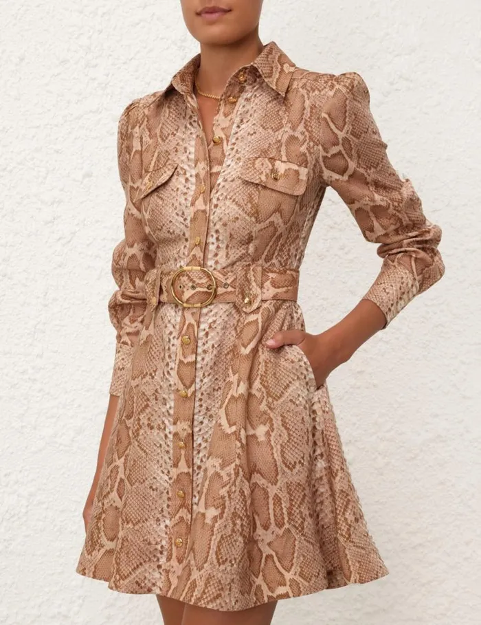 Zimmermann Clothing Natura Shirt Mini Dress Tan Snake 8211 Women