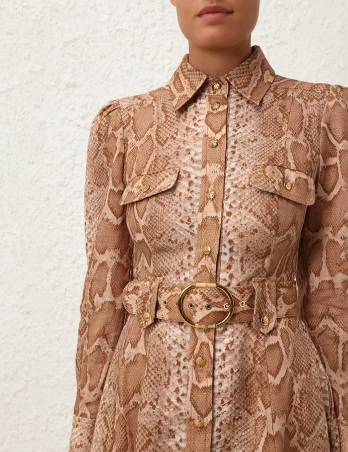 Zimmermann Clothing Natura Shirt Mini Dress Tan Snake 8211 Women