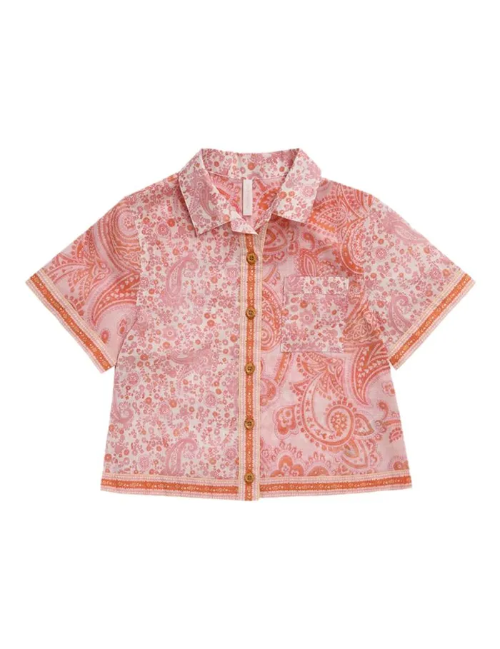 Zimmermann Clothing Ottie Pocket Shirt Pink Paisley 8211 Kids
