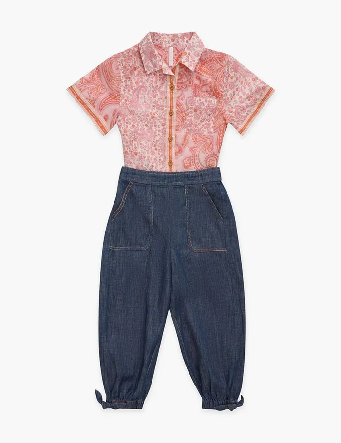 Zimmermann Clothing Ottie Pocket Shirt Pink Paisley 8211 Kids