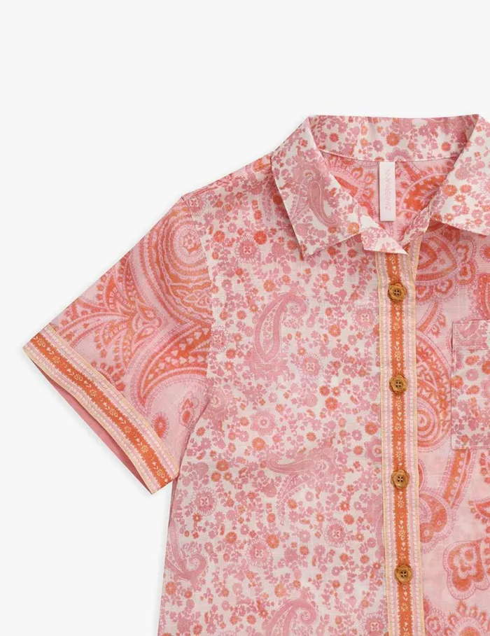 Zimmermann Clothing Ottie Pocket Shirt Pink Paisley 8211 Kids
