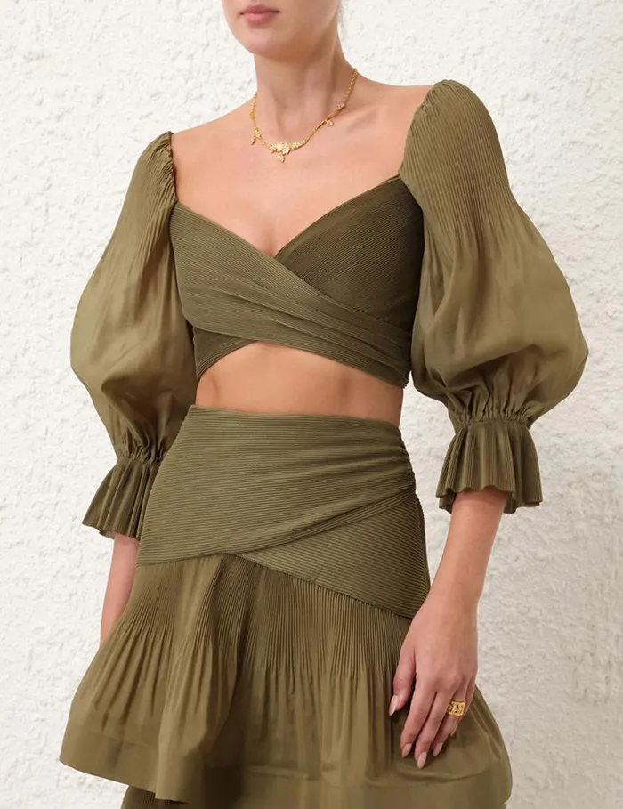 Zimmermann Clothing Pleated Bodice Olive 8211 Women