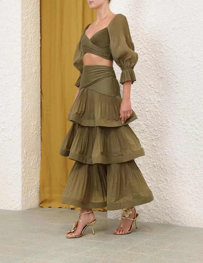 Zimmermann Clothing Pleated Bodice Olive 8211 Women