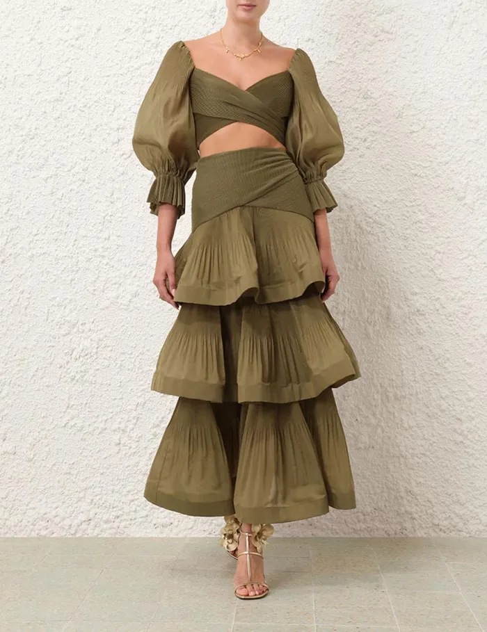 Zimmermann Clothing Pleated Bodice Olive 8211 Women