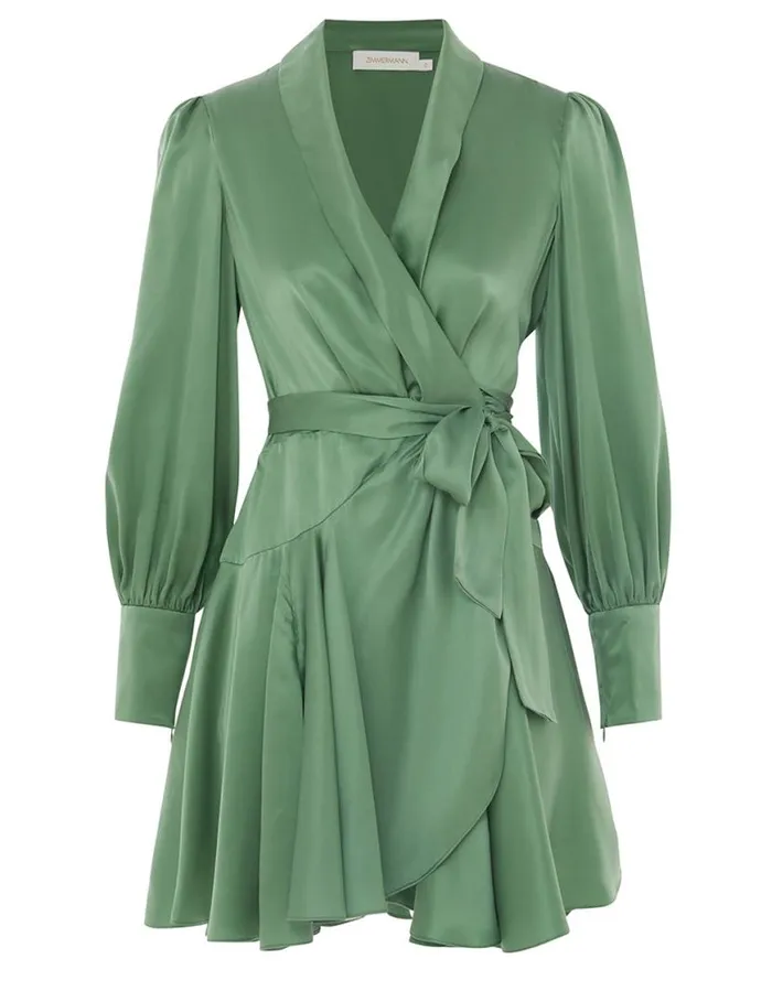 Zimmermann Clothing Silk Wrap Mini Dress Matcha 8211 Women