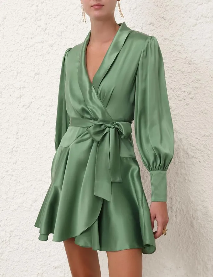 Zimmermann Clothing Silk Wrap Mini Dress Matcha 8211 Women