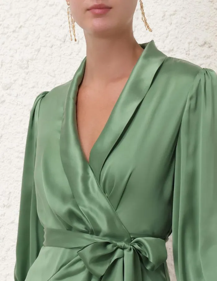 Zimmermann Clothing Silk Wrap Mini Dress Matcha 8211 Women