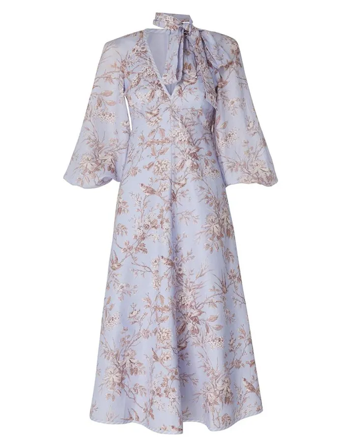 Zimmermann Clothing Tie Neck Midi Dress Blue Mockingbird 8211 Women