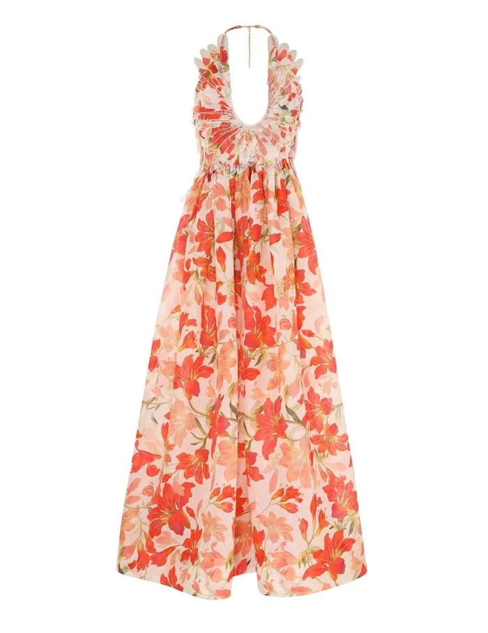 Zimmermann Clothing Tranquillity Feather Dress Red Lily 8211 Women