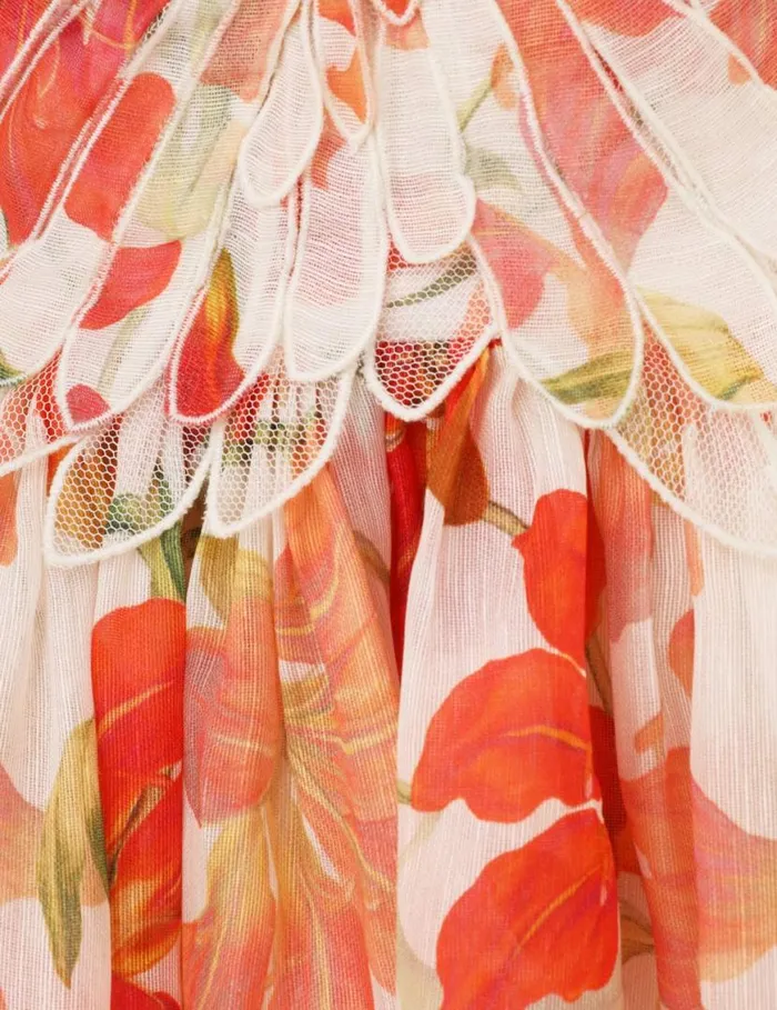 Zimmermann Clothing Tranquillity Feather Dress Red Lily 8211 Women