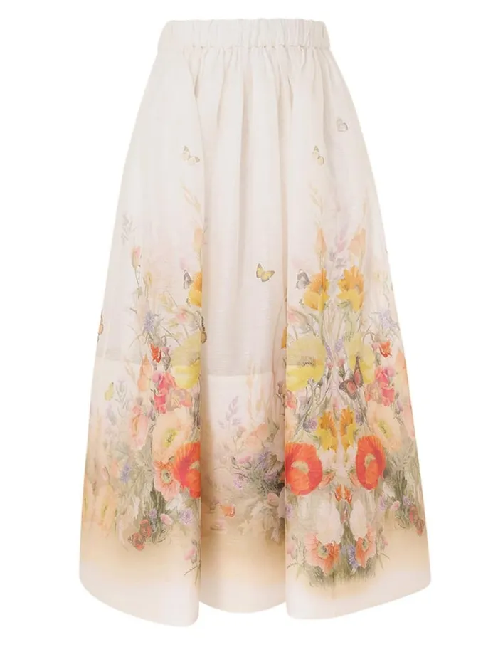 Zimmermann Clothing Tranquillity Midi Skirt Red Butterflies 8211 Women