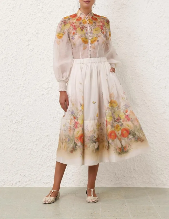 Zimmermann Clothing Tranquillity Midi Skirt Red Butterflies 8211 Women