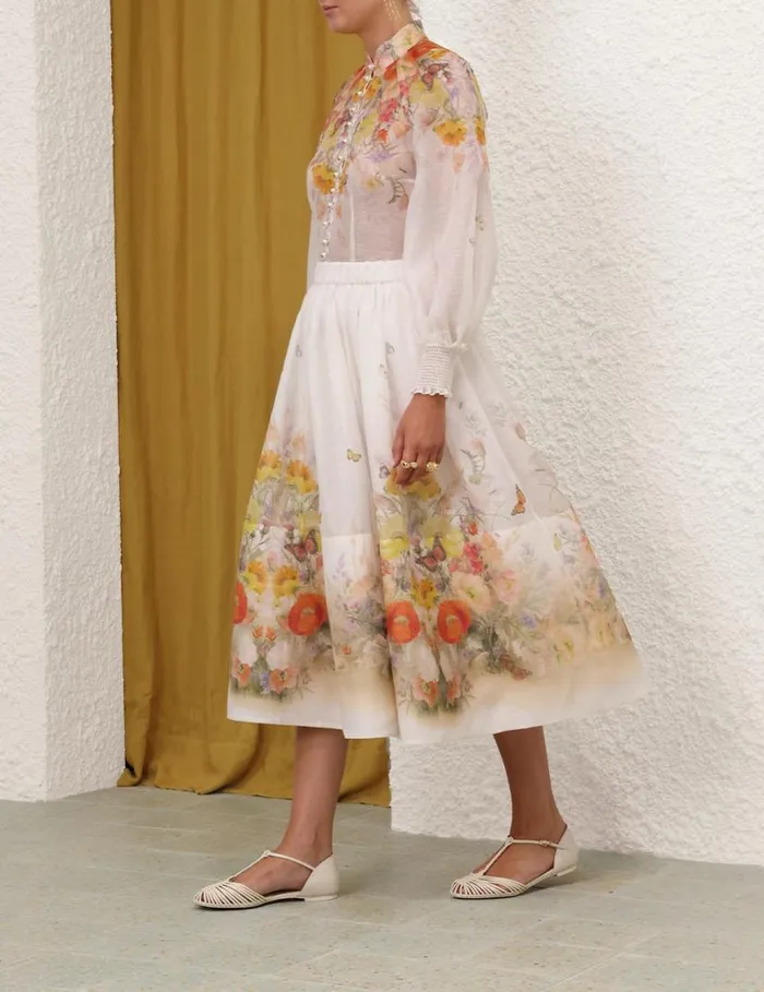 Zimmermann Clothing Tranquillity Midi Skirt Red Butterflies 8211 Women