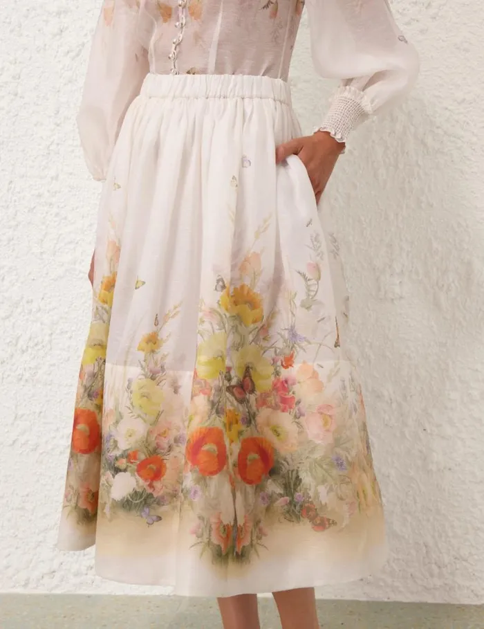 Zimmermann Clothing Tranquillity Midi Skirt Red Butterflies 8211 Women
