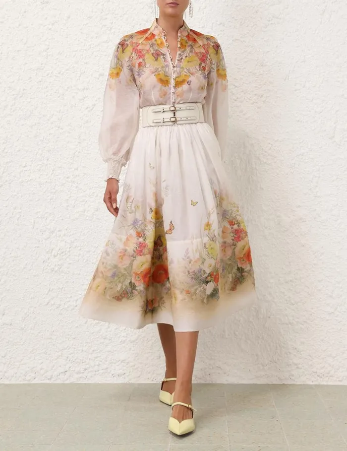 Zimmermann Clothing Tranquillity Midi Skirt Red Butterflies 8211 Women