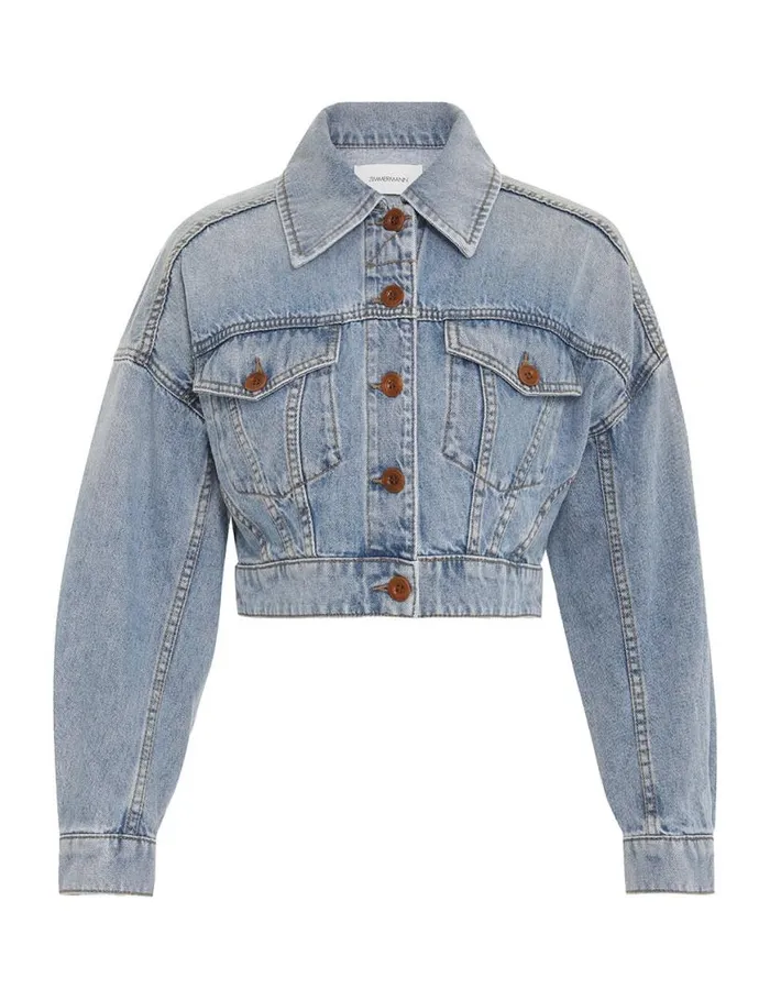 Zimmermann Denim Cropped Denim Jacket Faded Blue 8211 Women