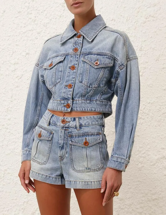 Zimmermann Denim Cropped Denim Jacket Faded Blue 8211 Women