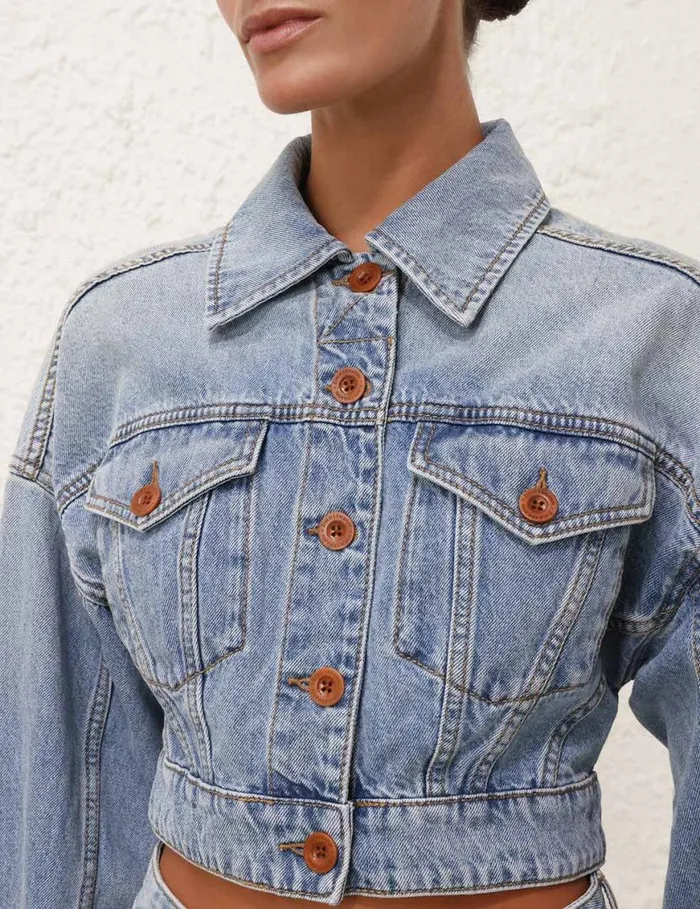 Zimmermann Denim Cropped Denim Jacket Faded Blue 8211 Women