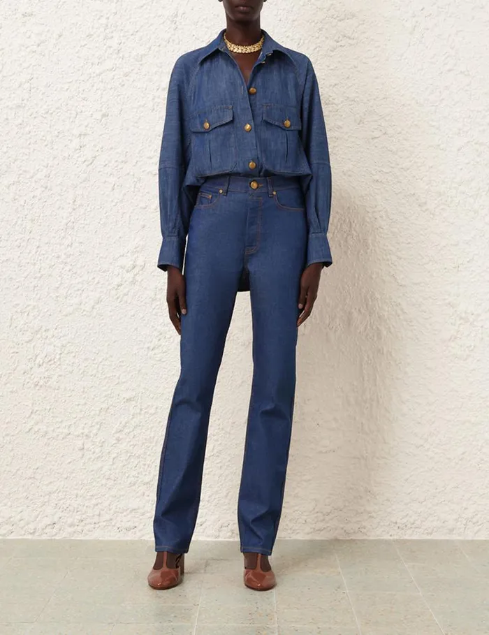 Zimmermann Denim Slim Straight Jean Railway Blue 8211 Women