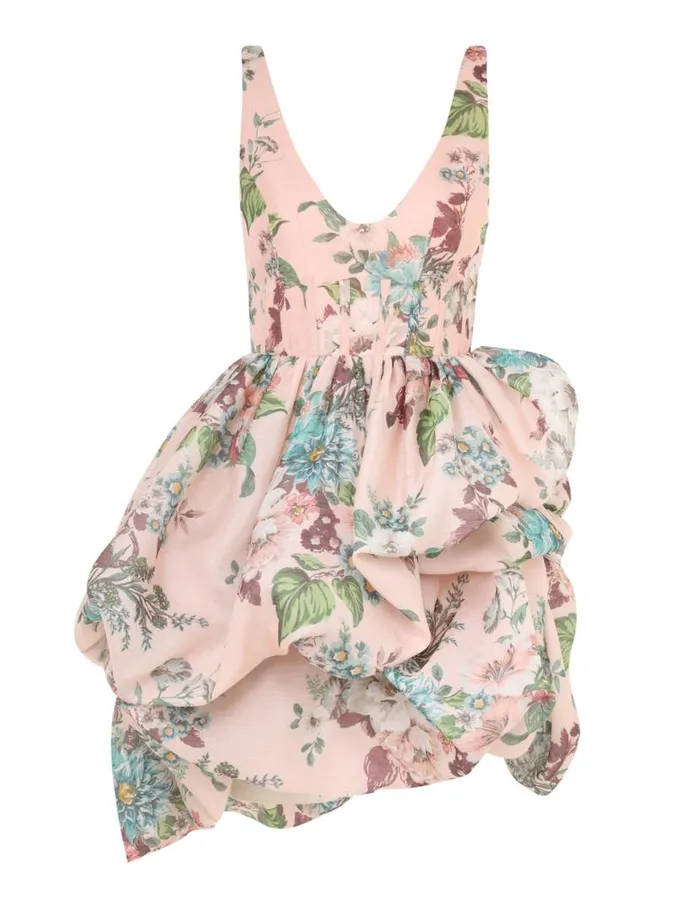 Zimmermann Dresses Matchmaker Drape Mini Dress Pink Barkcloth Print 8211 Women