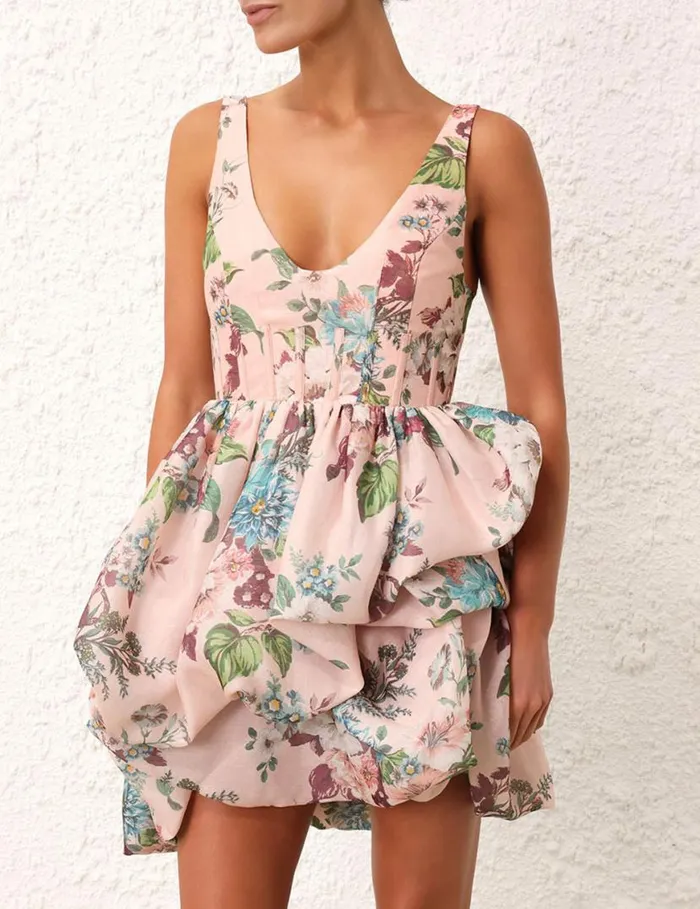 Zimmermann Dresses Matchmaker Drape Mini Dress Pink Barkcloth Print 8211 Women